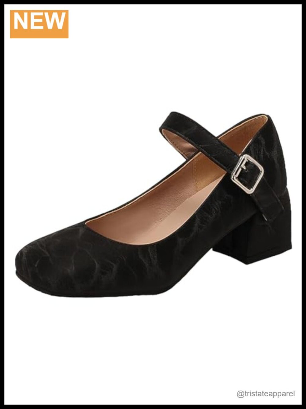 PU Leather Women's Chunky Heel Pumps Closed Round Toe Mary Jane Buckle Formal